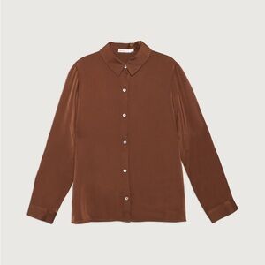 Oak + Fort Satin Brown Blouse